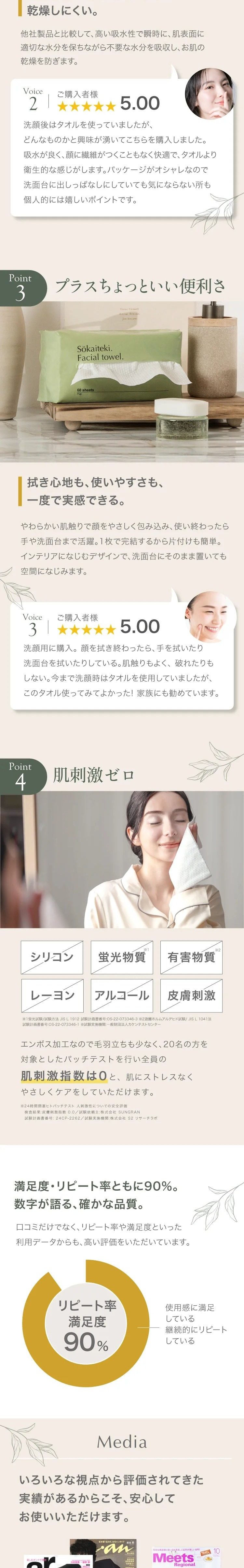 Sokaiteki フェイシャルタオル 60枚入り 商品紹介LP画像3